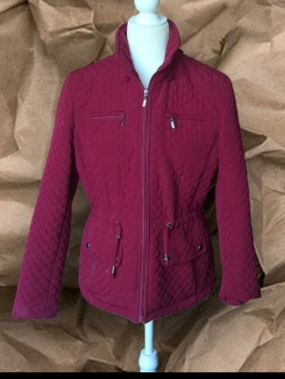 Gallery merlot Berry wine Burgundy quilted warm zip up Chore barn jacket. Sz S